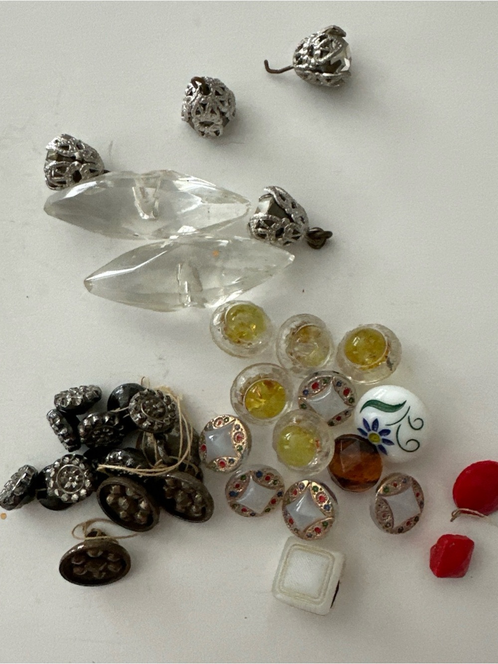 Vintage painted etched art Deco Floral Etched Buttons Multicolor 35 pcs
